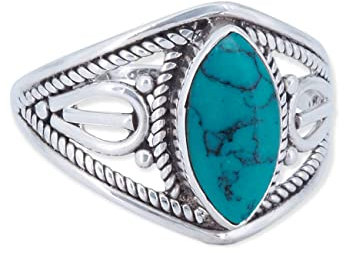 mantraroma Silber Ring Damen 925 Türkis Edelstein türkis ausgefallen verspielt
