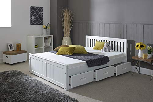 4'0 Small Double Stain White Mission Storage Bed with 6 Storage Drawers