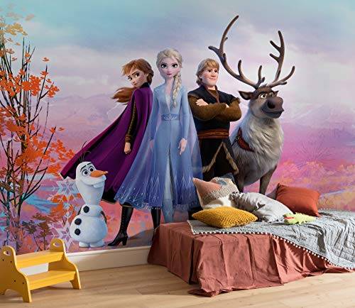 Komar Disney Fototapete FROZEN ICONIC - Größe 368 x 254 cm (Breite x Höhe), Anna, Elsa, Olaf, Frozen 2, Eiskönigin, Tapete, Wandgestaltung, Kinderzimmer, Dekoration - 8-4103