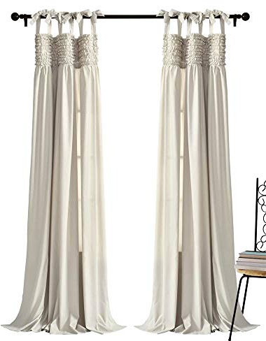 Lush Decor, Tende Lydia neutre con volant per finestra, set per soggiorno, sala da pranzo, camera da letto (coppia), 213,4 x 40 L