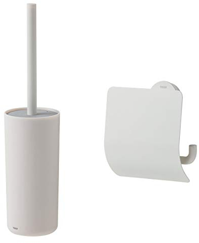 Tiger Urban Toilettenpapierhalter mit Deckel, schwenkbar + Urban Toilettenbürste freistehend, Farbe: Weiß, mit austauschbaren Endkappen zur individuellen Gestaltung