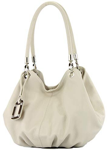 modamoda de 228 Damen Leder Schultertasche Hobo bag handmade in Italy, Farbe:Creme