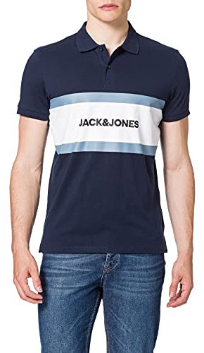 JACK & JONES Mens Pique Polo Shirts Short Sleeve Regular Fit Casual Cotton Golf T-Shirt for Men UK, Dark Navy Colour, Size: L