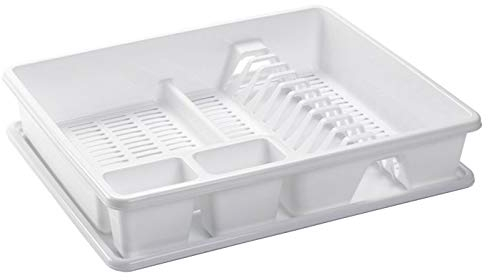 Escurreplatos de Plástico Blanco, Organizador de Cocina, Escurridor con Bandeja para Cocina