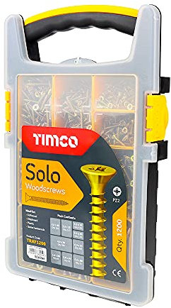 TIMCO Solo Woodscrews - Mixed Tray - Ideal for timber and manmade board applications - Gold mixed size screws - 1200 pieces