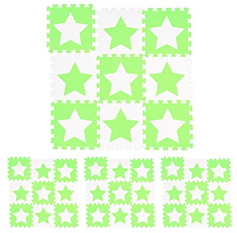 36 TLG. Puzzlematte Sterne, 72 Puzzleteile, Eva Schaumstoff, schadstofffrei, Spielunterlage 3,2 m², weiß-grün