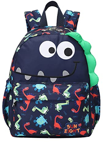 Tanou Kindergartenrucksack Jungen, 8L Rucksack Kinder für Kindergarten, Süße Kinderrucksack mit Brustgurt im Cartoon-Tier-Stil für Kita Junge von 2-5 Jahre, Blauer Dinosaurier