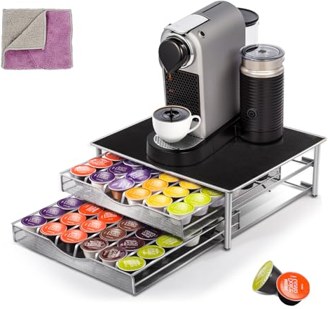 Masthome Tiroir à Capsules Dolce Gusto 72 PCS, Distributeur Dosette Dolce Gusto avec 2 Tiroirs de Rangement Dosettes, Support à Capsules à Café avec Surface Anti-Vibration, pour Maison, Bureau, Café