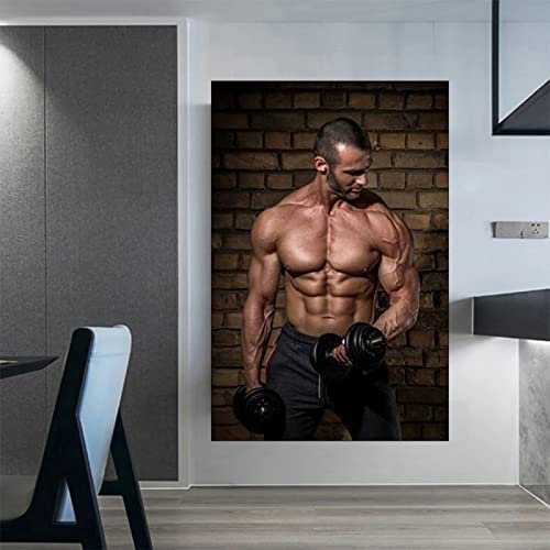 Hnyjyfa Sexy Mann Muskel Bodybuilding Poster Trainings Poster Zuhause Fitnessstudio Deko Motivierende Wand Bilder Fitness Poster Übung inspirierendes Zitat Gemälde Drucke auf Leinwand Poster 0309283