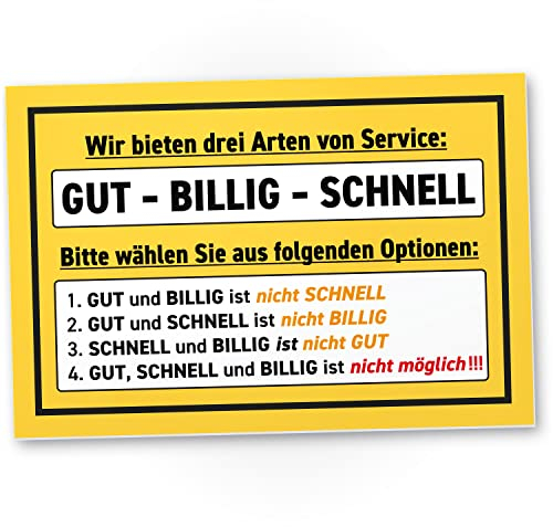 DankeDir! Drei Arten von Service - Schild 30 x 20 cm - Deko Party Geschenk Geschenkidee Kollegen Freunde Büro - lustiger Spruch Spruchschild Geburtstagsgeschenk Karte Wanddeko Türschild