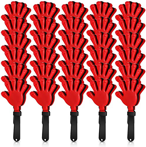50 Pieces 7.5 Inch Black Red Hand Clappers Noise Makers Plastic Clappers Noisemakers for Birthday Party Sports Event Game Carnival Holiday Party Supplies