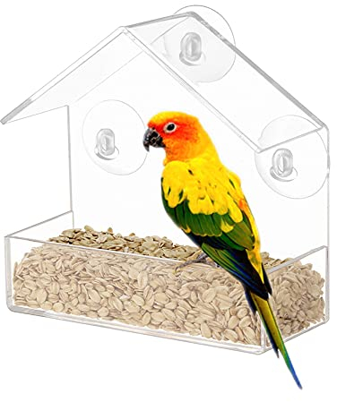 Zasvec Vogelfutterhaus Acryl Vogelhaus Fensterscheibe Vogelfutterstation Transparent Vogelfutterhäuschen Vogelfutterspender Window Bird Feeder mit 3 Saugnäpfe für Wildvögel, Finken 15 x 5 x 15cm