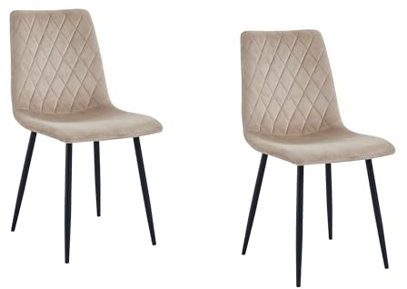 Esszimmerstühle 2er Set Beige – Samt Gepolstert mit Rautensteppung – Metallbeine Schwarz – Moderne & Bequeme Polsterstühle für Küche & Wohnzimmer