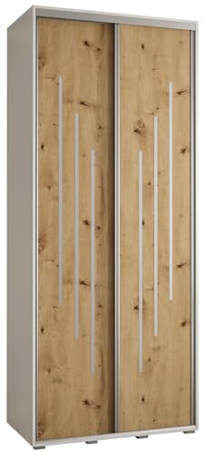 MEBLE KRYSPOL Davos 8 100 Schrank mit Zwei Schiebetüren für Schlafzimmer - Moderner Aufbewahrungsschrank mit Kleiderstange und Regalen - 235,2x100x60 cm - Weiß Artisan Silber
