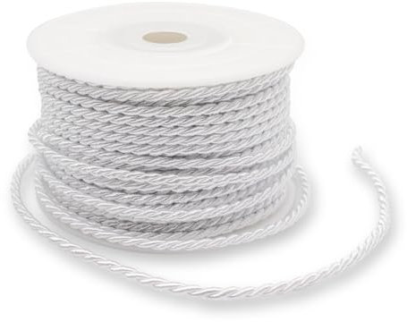 Decoraparty Cordoncino Bianco da 3 mm, Nastrino Intrecciato Cordino in Poliestere Cotone per Confezioni Regalo, Festa, Comunione, Battesimo, Cresima, Matrimonio, Creazioni, 3 mm x 25 metri