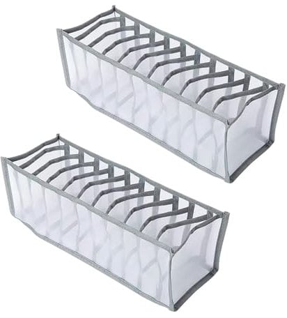 Tabanzhe Foldable Mesh Clothes Storage Boxes,11 Grids Clothes Drawer Organizer Washable Wardrobe Closet Divider for Jeans Underwear Socks Leggings Organisation (2 PCS)
