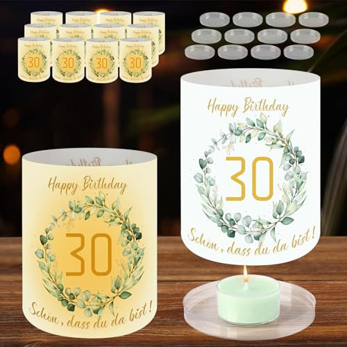 24 Stück Windlicht Tischdeko (12 Lampschirm + 12 Lampstand) 30 Geburtstag, Deko 30. Geburtstag Junge Mädchen, 30. Jahrestag, Schön DASS Du Da Bist, 30 Jahre Happy Birthday Tischdeko, Teelichter/Kerzen