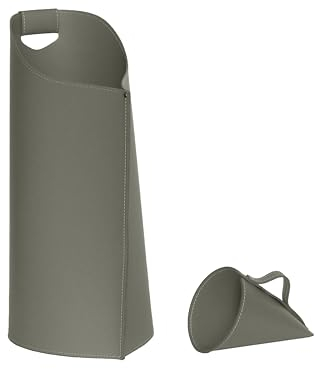 LIMAC Design SAPIR Modern Leather Bag for Wood Pellet, Wood Pellet Container for Stove with Shovel, Original Pellet Bag for Fireplace, pellet storage basket leather, Made in Italy. (Dove Grey)