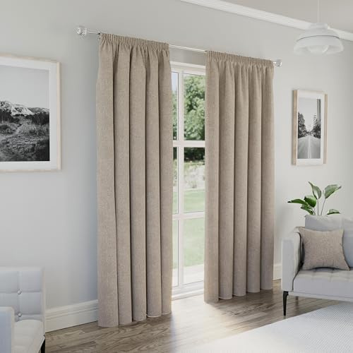 Enhanced Living Dallas Tape Top Blackout Curtains Natural 90x108 229x274 | 100% Blackout Curtains Tape Top Thermal, Noise Reducing Curtain Pair for Bedroom, Living Room