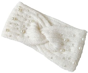 JEWEDECO 1Stück Gestricktes Winter Stirnband Damen mit Perlen Elastisches Haarband für Frauen Warmes Kopfband für Outdoor-aktivitäten und Skifahren und Laufen