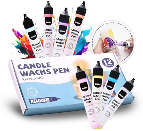 Remione 12 Stück Kerzenstifte 30ml Wachsstifte Für Kerzen, Kerzen Bemalen Set, Kerzenstifte Zum Verzieren von Kerzen, Kerzenfarbe Candle Pen (12-Farben)