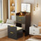 Gurexl 3 in 1 Small Vanity Desk with Plip Top Mirror,Makeup Vanity Set with Visible Glass Desktop,Compact Vanity with 3 Drawers,Storage Compartment and Padded Stool,Dressing Table for Bedroom,Black