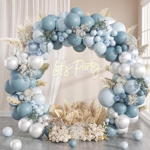 133Pezzi Kit Arco Palloncini Blu Argento, Arco Ghirlanda Palloncini Blu Retrò con Palloncini Bluy Palloncino Metallizzato Argento per Decorazioni Compleanno Baby Shower Matrimonio Feste Carnevale