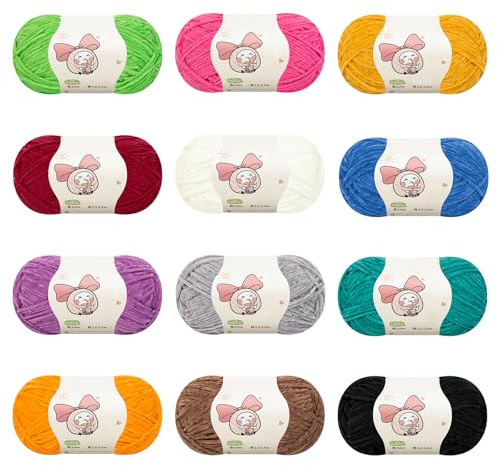 Aeelike Fein Chenille Wolle Set zum Stricken, Multicolor Wolle zum Häkeln | 600g Flauschige Chenille Babywolle, 2,5mm Warme Strickwolle, Chenille-wolle Set, Häkelgarn für Anfänger