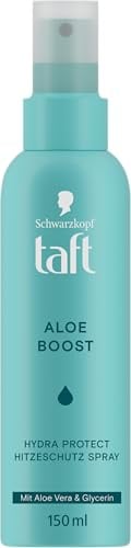 Taft Aloe Boost Hydra Protect Hitzeschutz-Spray (150 ml), mit Aloe Vera | Feuchtigkeitsspendendes Styling Spray für bis zu 230 °C Hitzeschutz und sofortigen Glanz, Leave In mit Aloe Vera & Glycerin