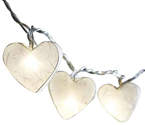 Blaze On Radiant Heart Fairy Lights - White - 20 LED - USB Plug Included | Handcrafted from Hand-Screened Mulberry Paper with Warm White LEDs