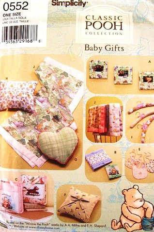 Simplicity 0552 oder 4642 Bilderrahmen Winnie Puuh Bär, für Babygeschenke Wickeltasche, Kissen, Albumbezug, Latzdecke, Wickelunterlage