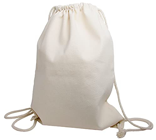 Cottonbagjoe Set von 100 modernen Rucksäcken aus Baumwollcanvas in Jeansoptik (sehr robust und strapazierfähig) unbedruckt mit Kordelzug Natur 40 x 50 cm