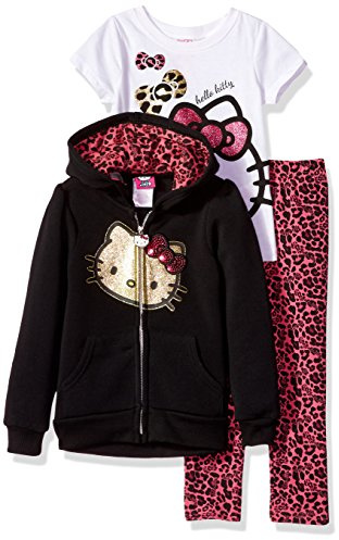 Hello Kitty Girls' 3 Piece Hooded Legging Set Clothing, Black, 4 Years