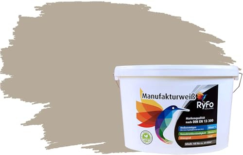 RyFo Colors Bunte Wandfarbe Manufakturweiß Kieselgrau 10l - weitere Grau Farbtöne und Größen erhältlich, Deckkraft Klasse 1, Nassabrieb Klasse 1