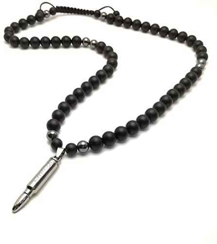 Anhänger Patrone AK-47 Halskette matt Onyx 10mm Edelstein Herren Schmuck Necklace pendant Necklace