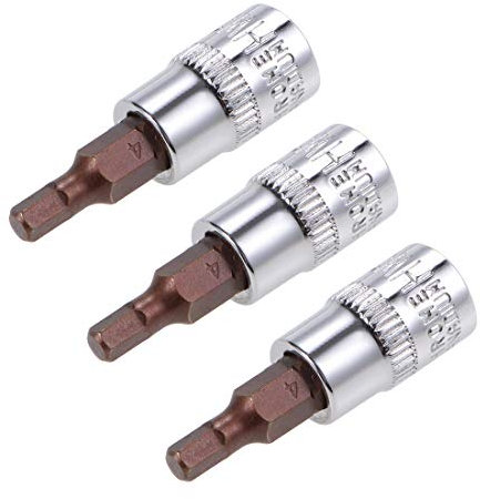 sourcing map 3 Pcs 1/4 Drive x 4mm Hex Bit Socket, Standard Metric, S2 & Cr-V Steel