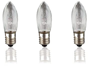 hellum Ersatzkerzen Glühfaden 3x, 34V 3W, 7 Brennstellen E10 innen 919134 | Ersatzkerzen für Lichterketten & Schwibbogen, 3 Stück Riffelkerzen E10 (ø10 mm), 22 Lumen Ersatzkerzen Lichterkette