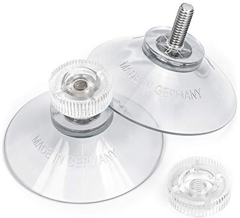Saugnäpfe Ø 40 mm | M4 Gewinde – Länge 10 mm | V2A Edelstahl | Saugnapf mit Rändelmutter | Saugknopf | Saugnoppen | Ohne Bohren | Made in Germany (Transparente Rändelschrauben, 10)