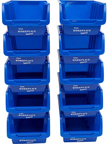 The Workplace Depot Plastic Storage Bins - Stackable & Space-Saving Organisers for Small Parts & Components -Pack of 10 - 75(H) x 105(W) x 162(D) mm (Blue)