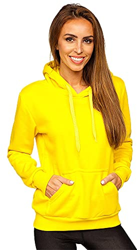 BOLF Mujer Sudadera Cerrada con Capucha Básica Pulóver de Algodón Jersey Blusa Suéter Hoodie Canguro Entrenamiento Fitness Sport Outdoor Estilo Deportivo W02 Amarillo Claro L [A1A]