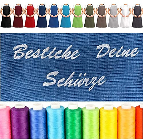 EllaTex Schürze PERSONALISIERT Ihrem mit Namen oder mit Wunschtext Bestickt Kochschürze BESTICKEN, Farbe:Apfelgrün