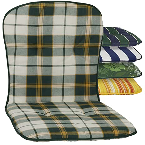 Beo Niedriglehner Auflagen Waschbar Kos | Made in EU nach Öko-Tex Standard | Atmungsaktive Stuhlauflage Niedriglehner | UV-beständige Auflagen Niedriglehner in Beige-Grün Kariert, 1 Stück (1er Pack)