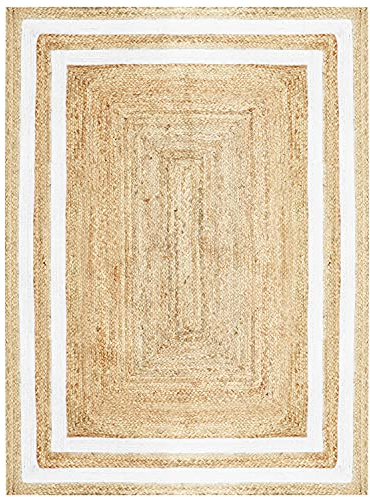MARRAKESCH Handgewebter Jute Teppich Chloe 170 x 120 cm groß | Outdoor Teppiche eckig geflochten für Garten oder Balkon | Indoor im Wohnzimmer Kinderzimmer | Mediterrane Deko für Ihre Wohnung Haus