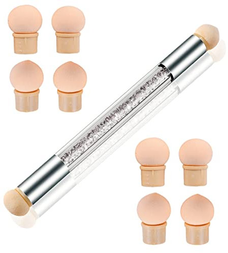 VEGCOO Nail Art Brosse Éponge, Double Tête Éponge Brosse à Ongles Dégradé Nail Art Brosse pour DIY avec 8 éponge tête, Recharge babyboomer éponge Ongle, Eponge Babyboomer (Blanc)