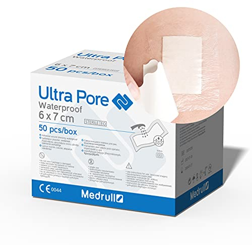 Medrull 100% Wasserfestes Wundpflaster 6 x 7 cm Wasserfestes Pflaster - Steril, Transparent, Starker Halt - Schützt bei Schnittwunden & Kratzer - Ideal zum Duschen, Sport, Baden 50 Stück