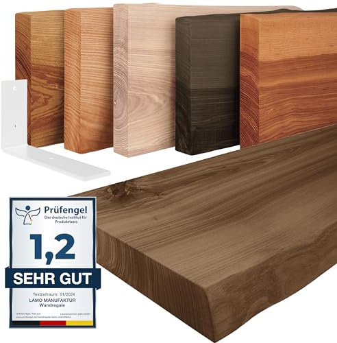 LAMO Manufaktur mensola in legno con bordo naturale, mensola pensile Basic, Nocciola/Bianco 100cm, LW-01-A-004-100LW