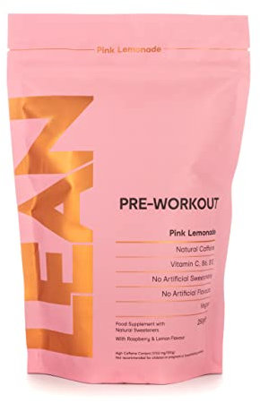 LEAN with Lilly Pre-Workout Natural Pink Lemonade Flavour 250g. 25 Servings. Vegan Natural Energy Support with Vitamin C, B6 & B12. 170g Plant Caffeine. Low Sugar, No Sucralose or Artificial Sweetener