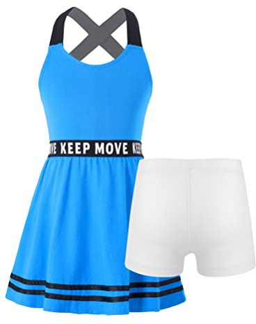 Aislor Mädchen Tennisbekleidung Sportkleid Tenniskleid Sport Kleid Hockeykleid Freizeitkleid Sommerkleid Sportbekleidung Tennisanzug X Blau 122-128