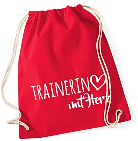Huuraa Gymbag Trainerin mit Herz Geschenk 12 Liter Classic Red Baumwolle Trainerin Geschenkidee
