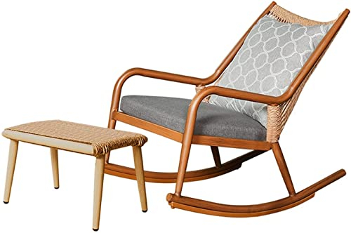 Outdoor Schaukelstuhl Liege Indoor Balkon Freizeit Faul Sofa Stuhl, PE Rattan, Garten Schaukelstuhl, mit Kissen und Kissen(Color:A)